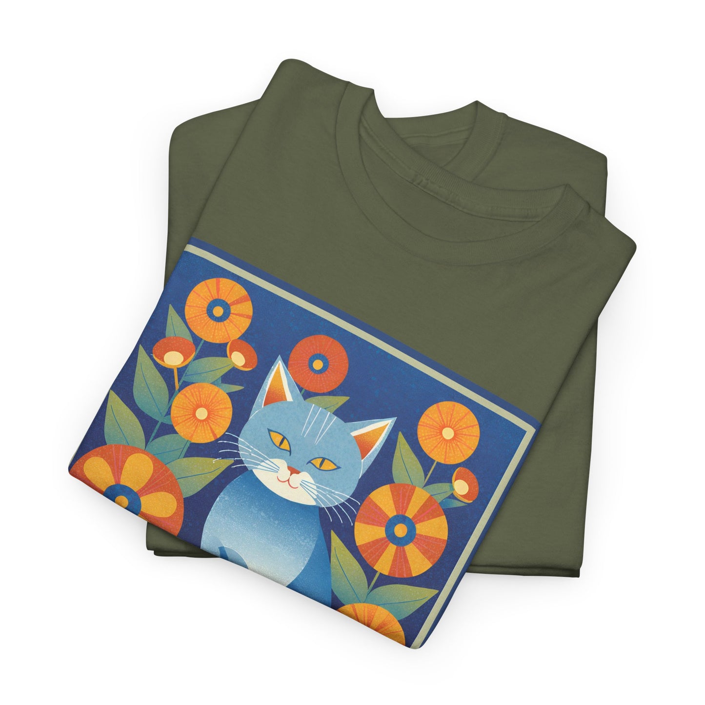 Gray Blue Cat Retro T-shirt