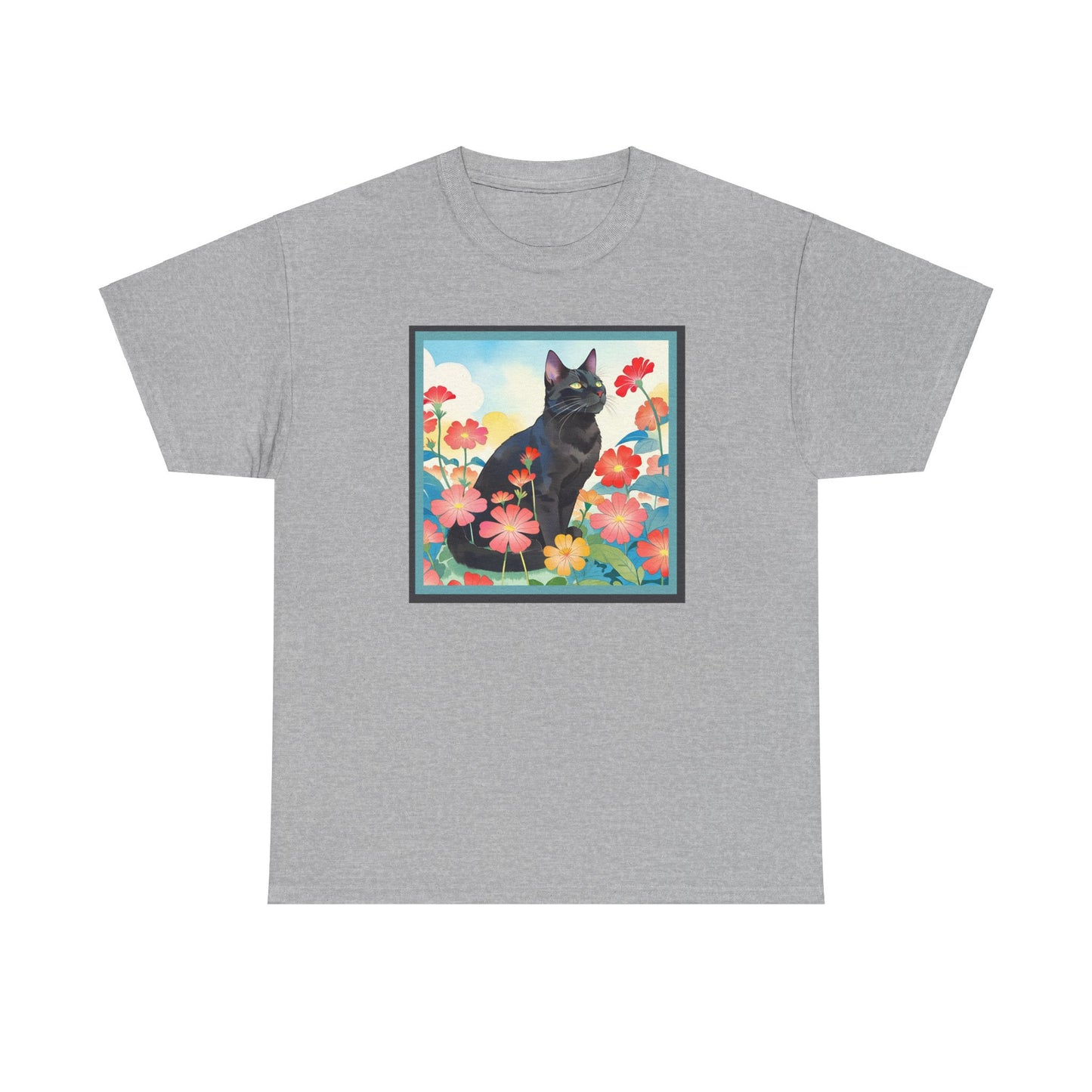 Black Cat in Garden T-shirt