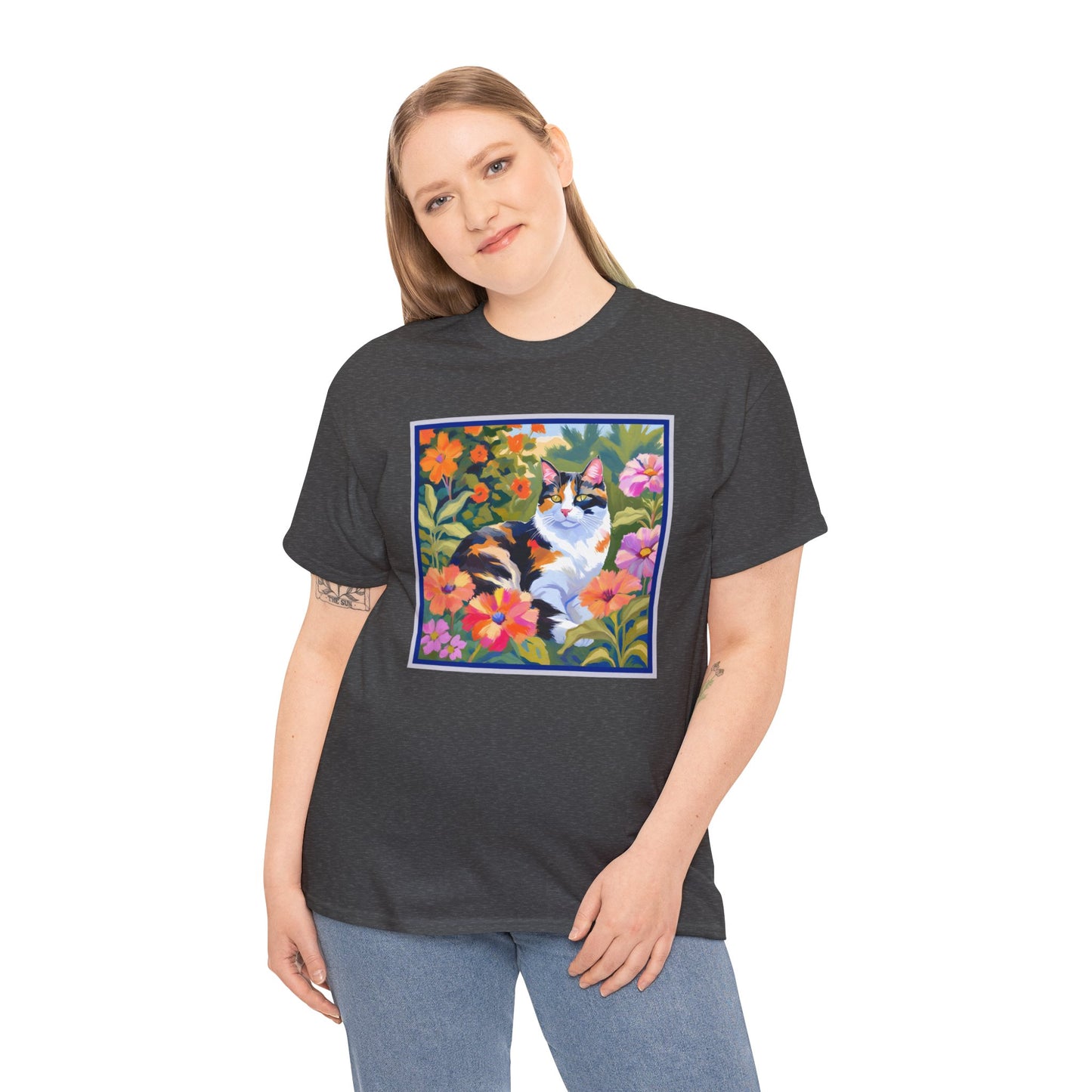 Calico Cat in Garden T-shirt