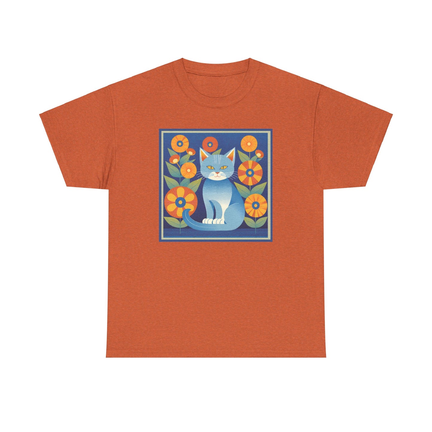 Gray Blue Cat Retro T-shirt