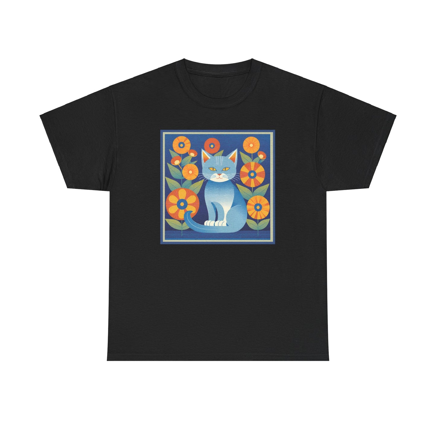 Gray Blue Cat Retro T-shirt