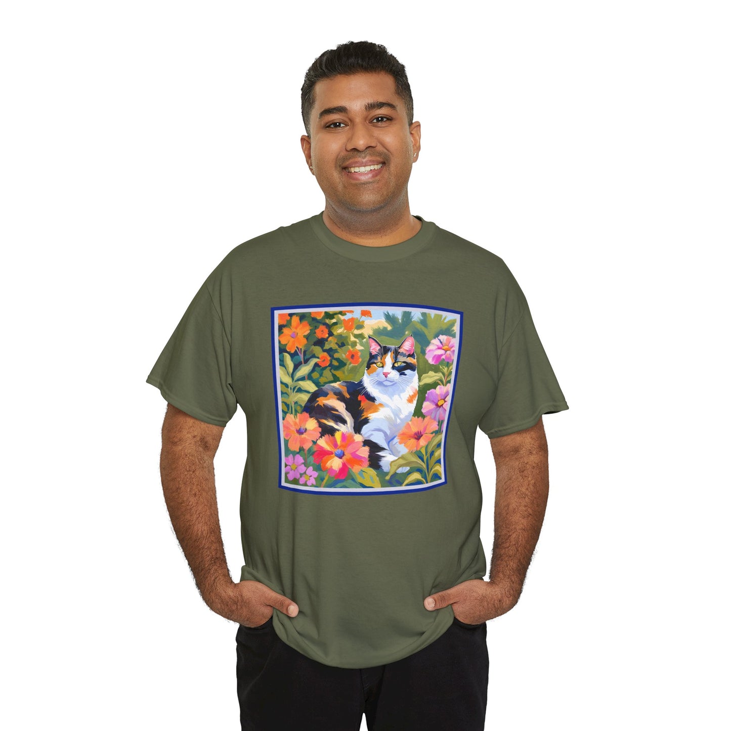 Calico Cat in Garden T-shirt