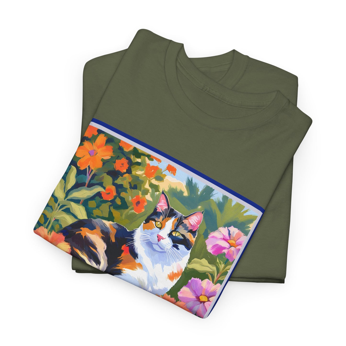 Calico Cat in Garden T-shirt