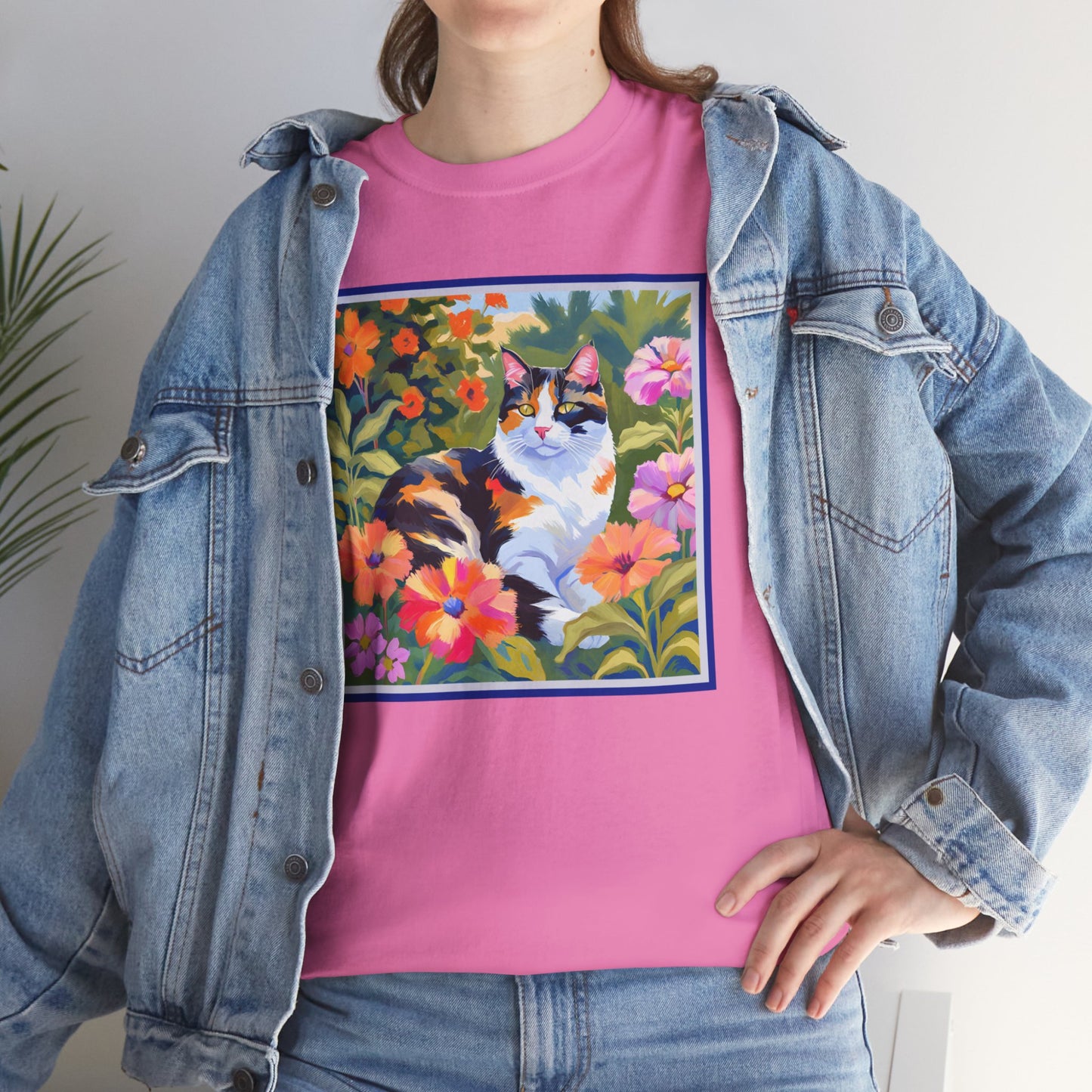 Calico Cat in Garden T-shirt