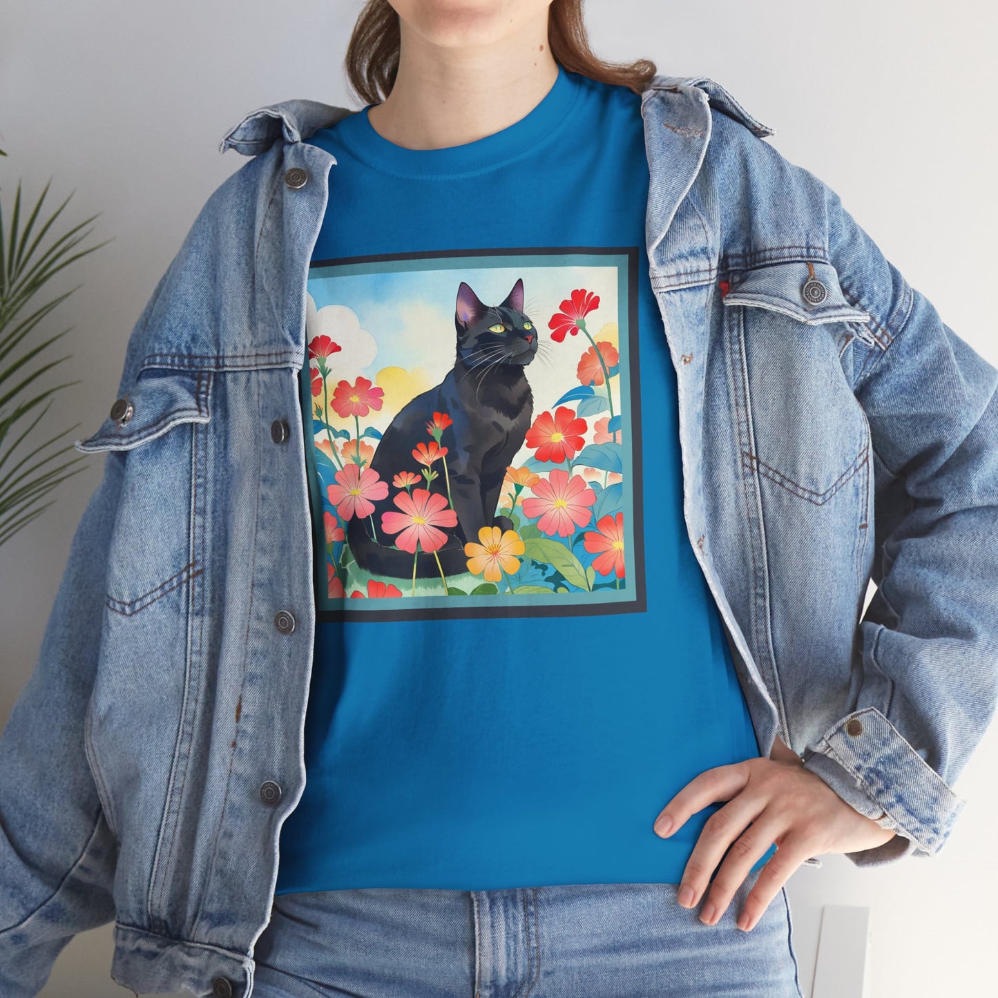 Black Cat in Garden T-shirt