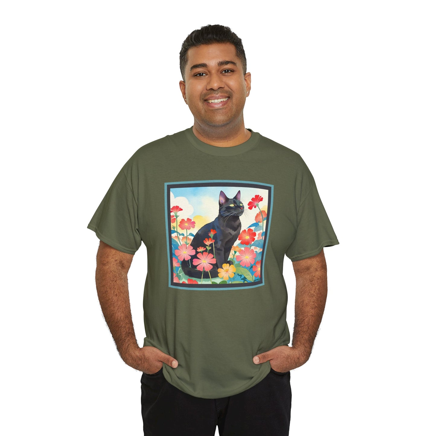 Black Cat in Garden T-shirt