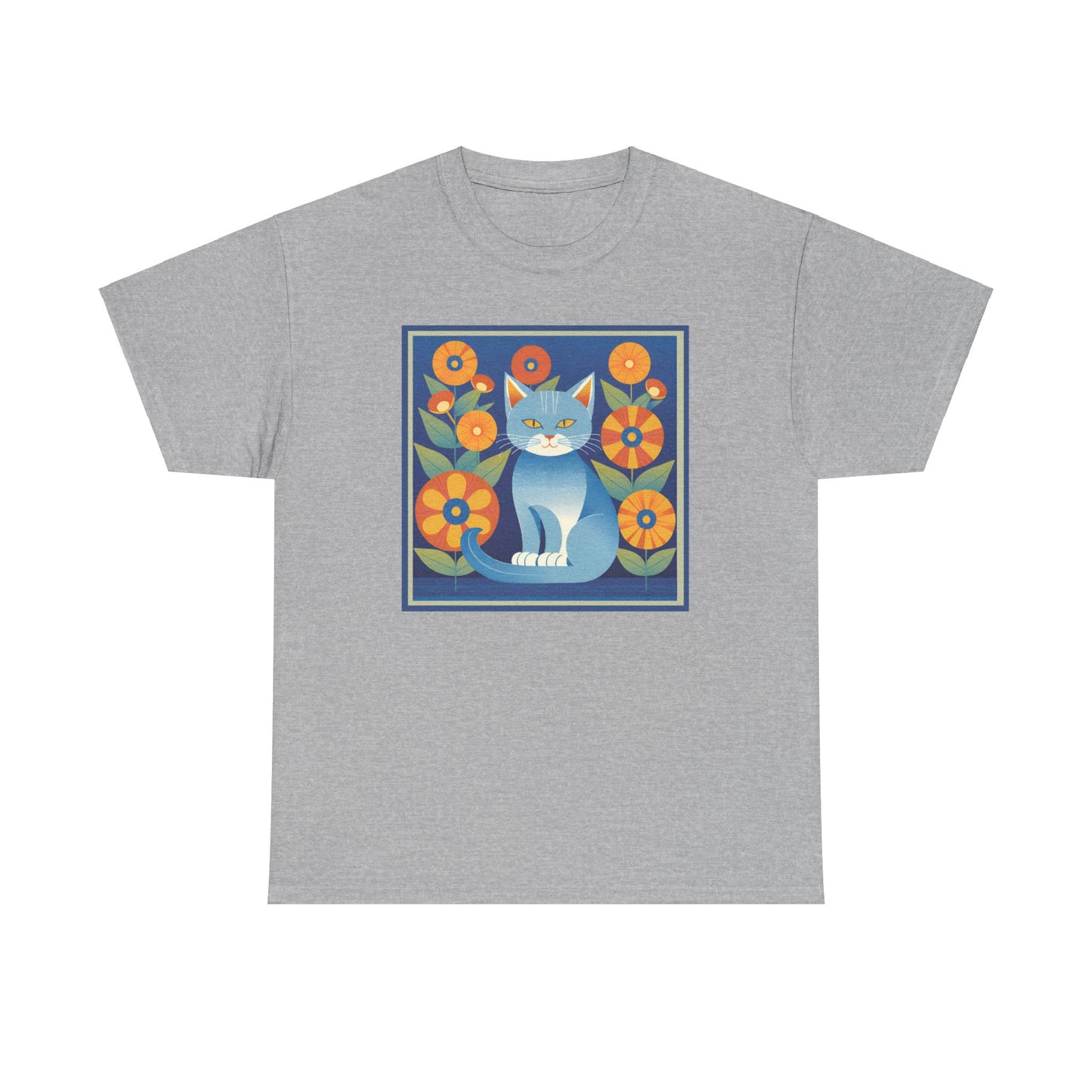 Gray Blue Cat Retro T-shirt