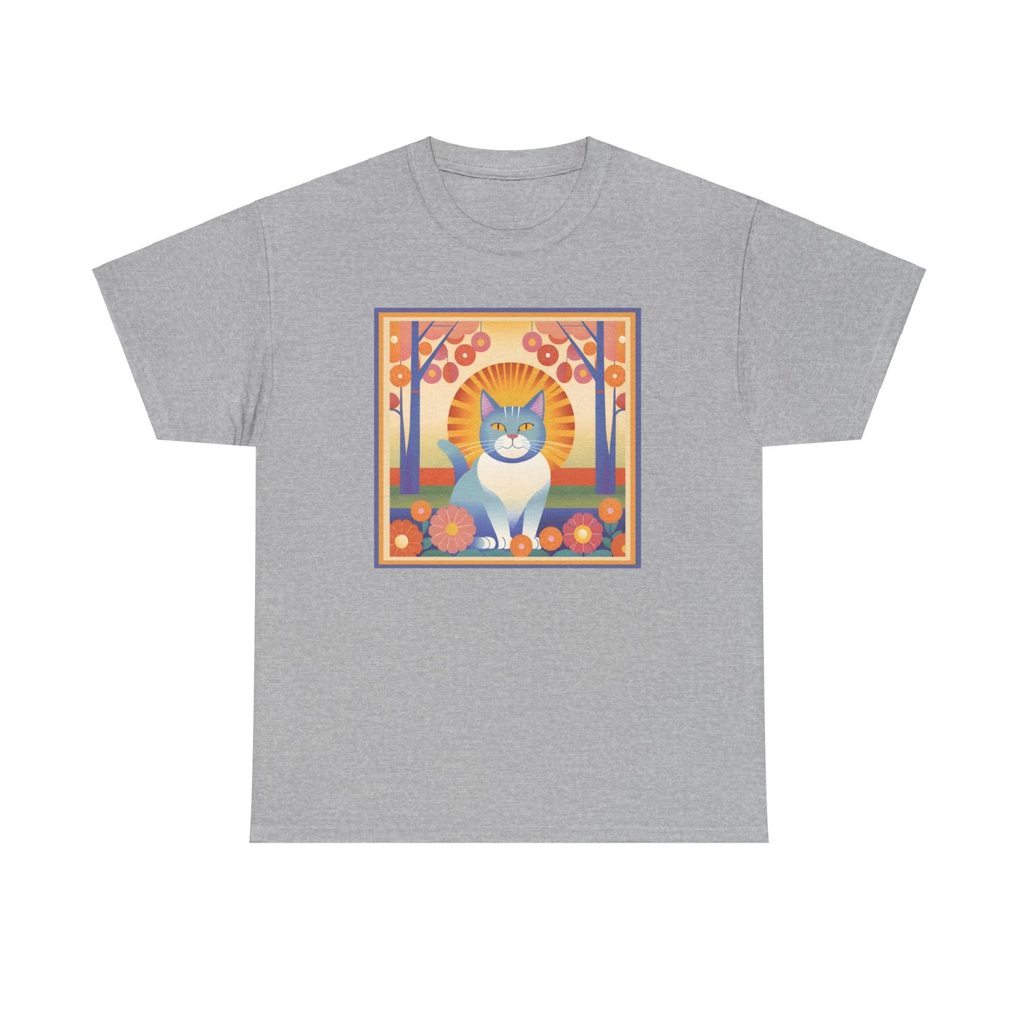 Blue and White Cat Retro T-shirt