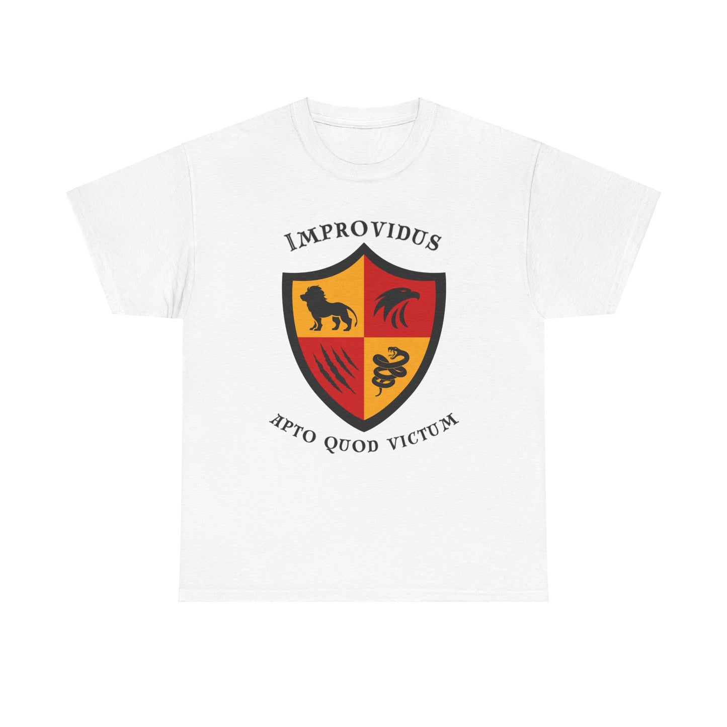 Improvidus apto quod victum ("improvise, adapt and overcome") T-shirt