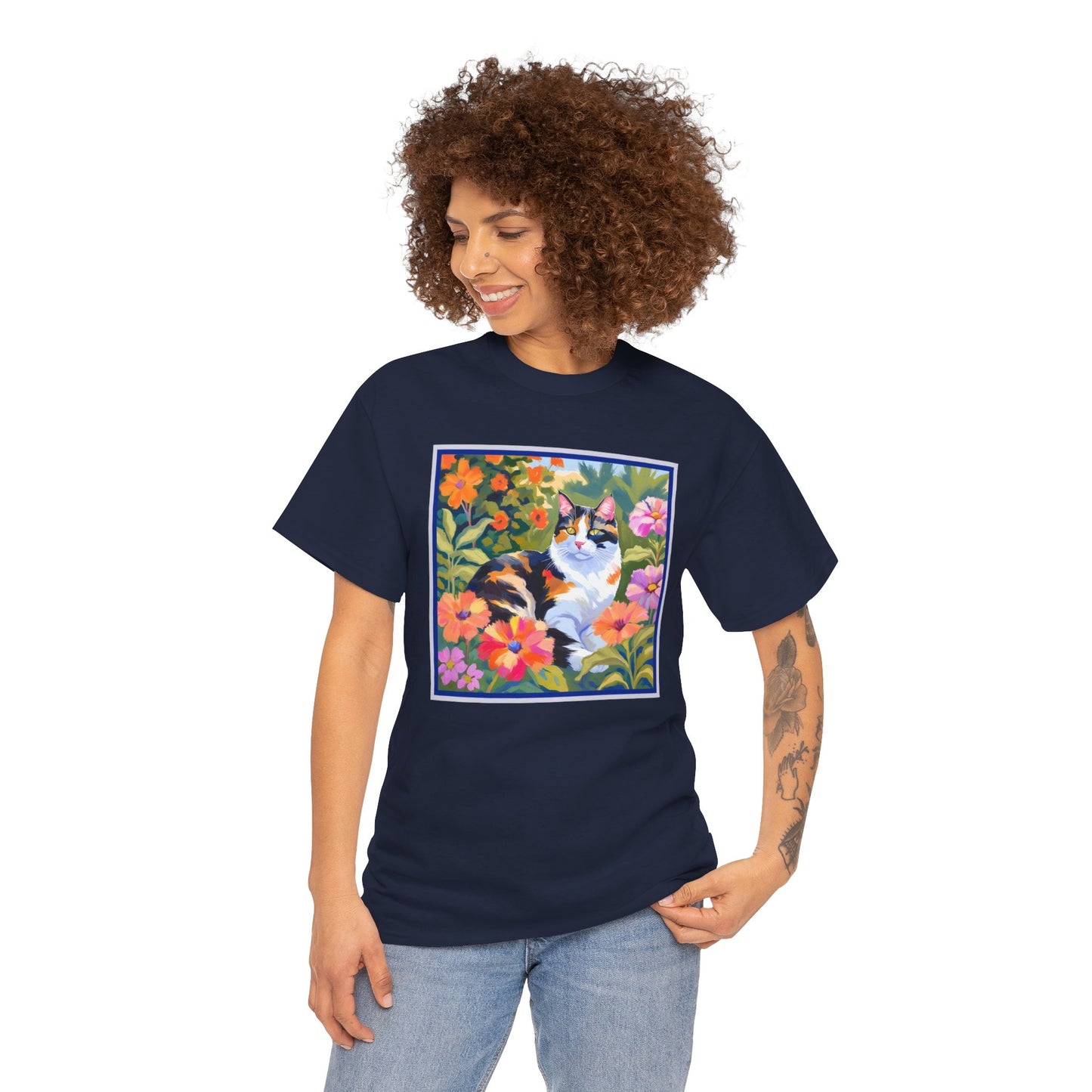 Calico Cat in Garden T-shirt