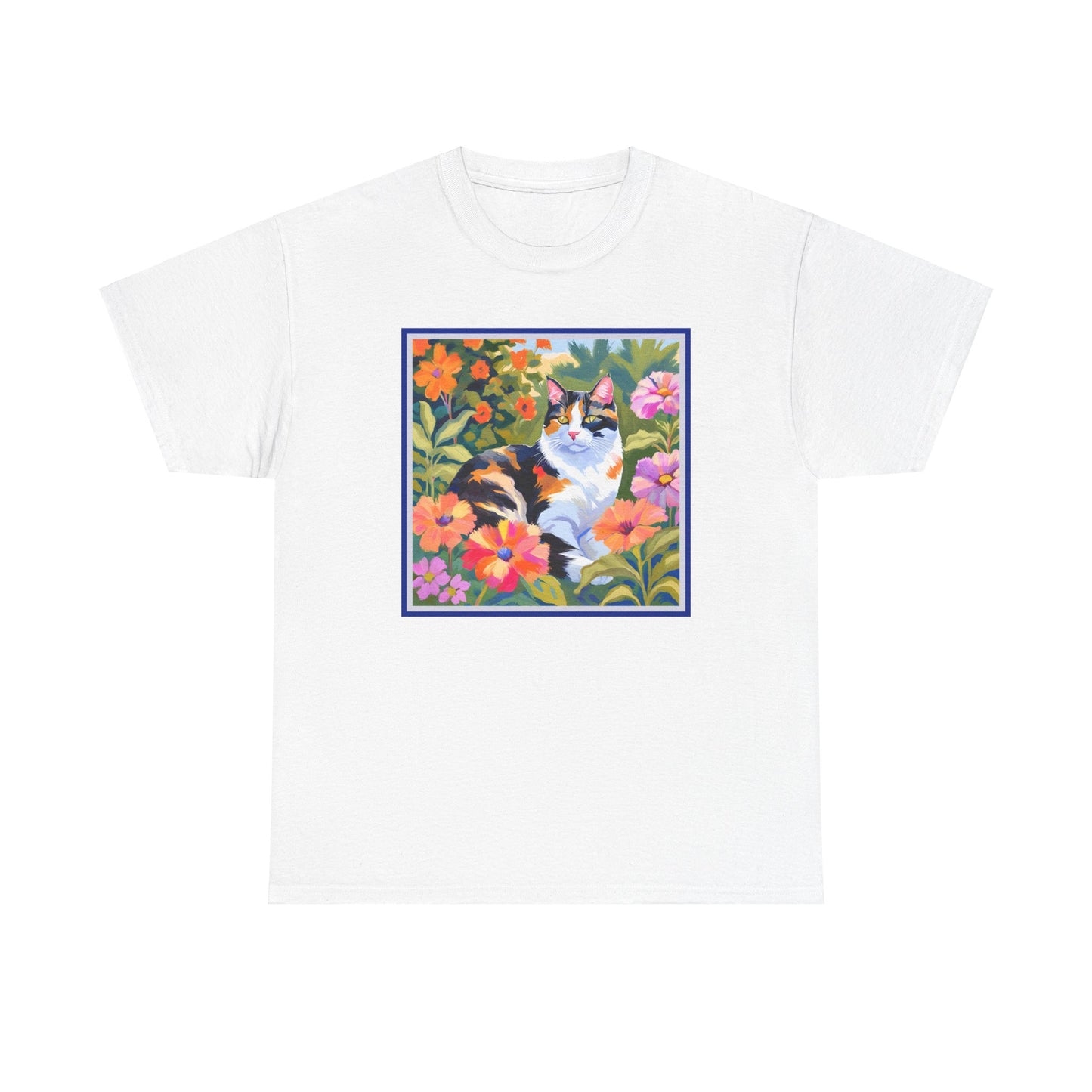 Calico Cat in Garden T-shirt