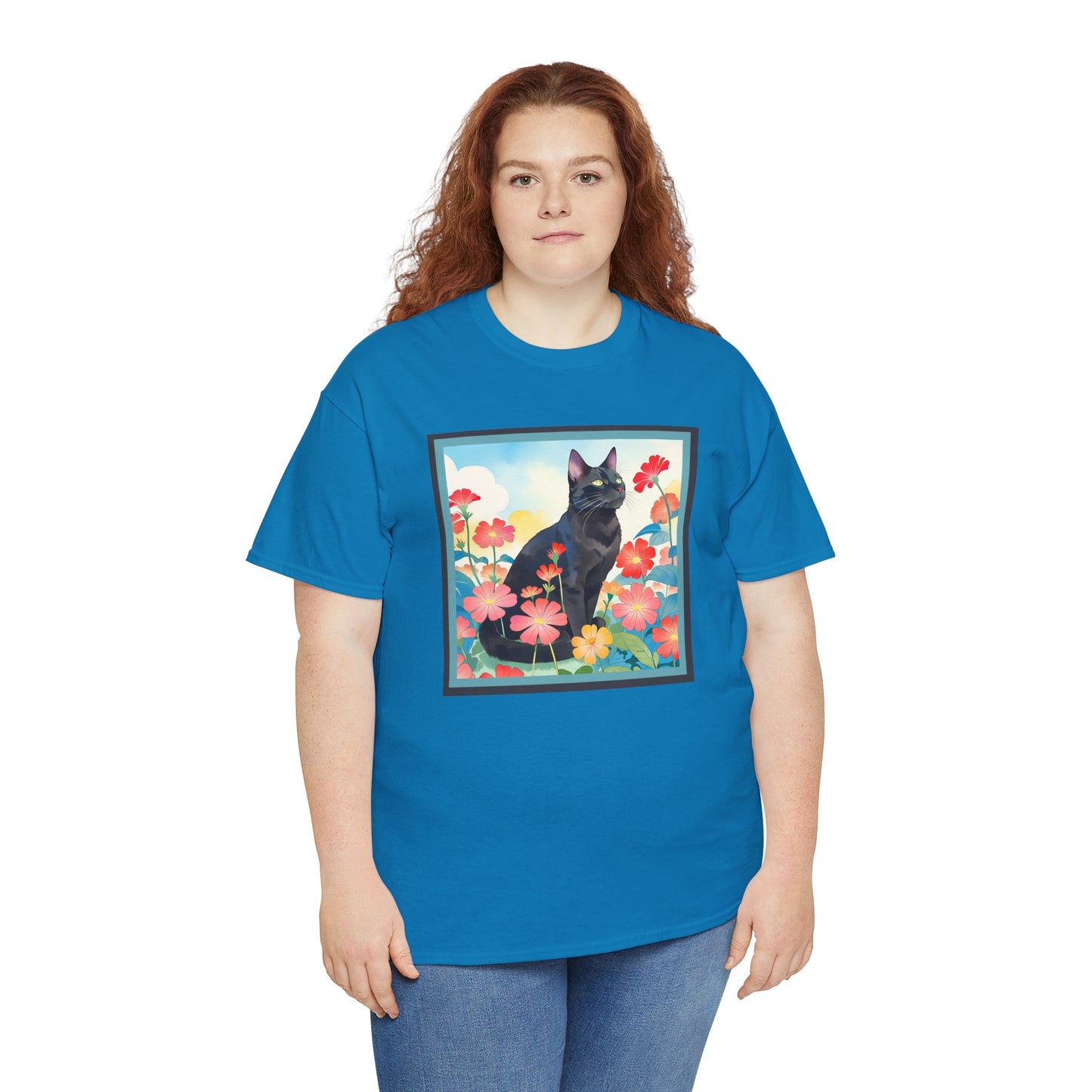 Black Cat in Garden T-shirt