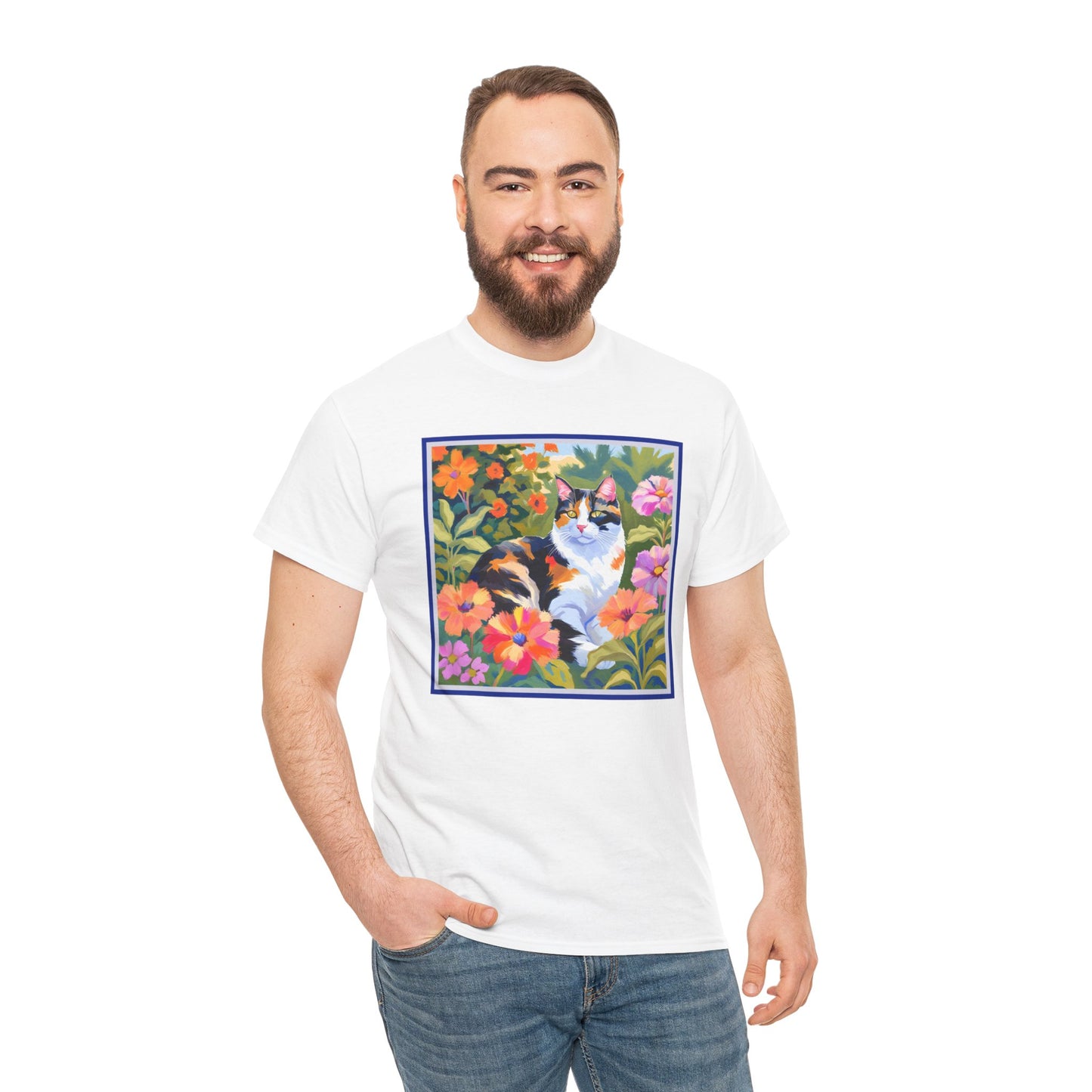 Calico Cat in Garden T-shirt