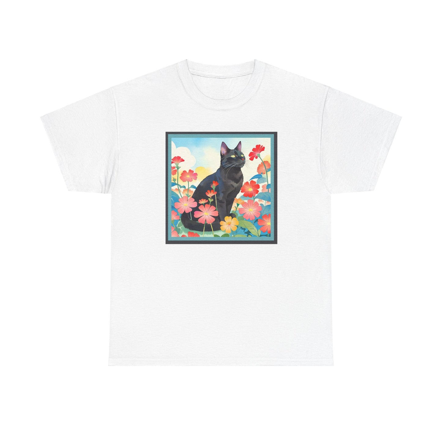 Black Cat in Garden T-shirt