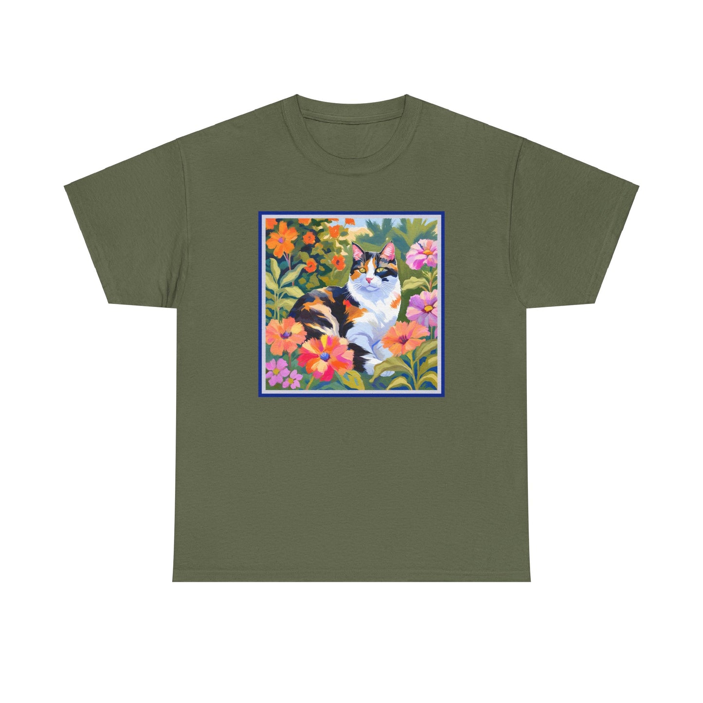 Calico Cat in Garden T-shirt