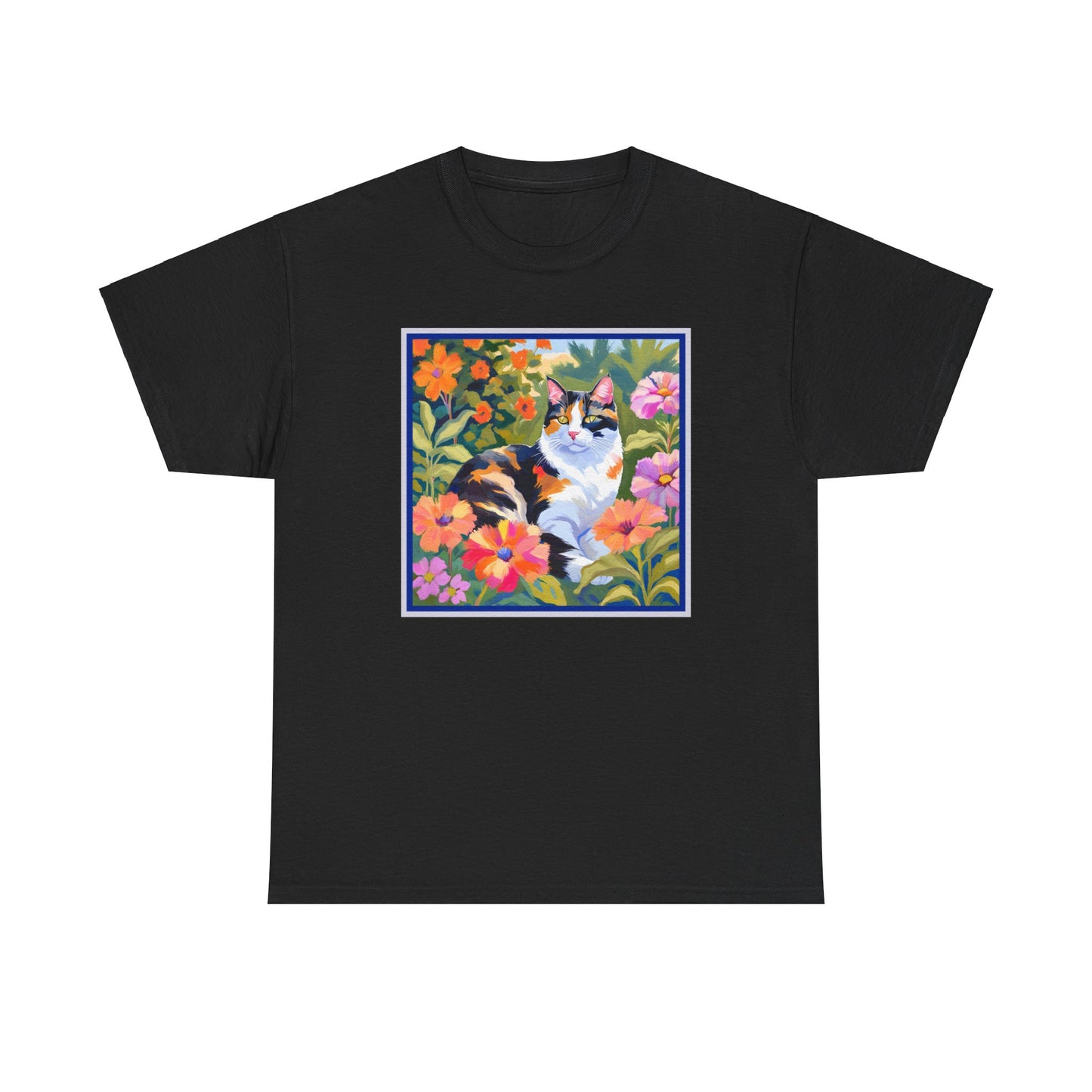 Calico Cat in Garden T-shirt