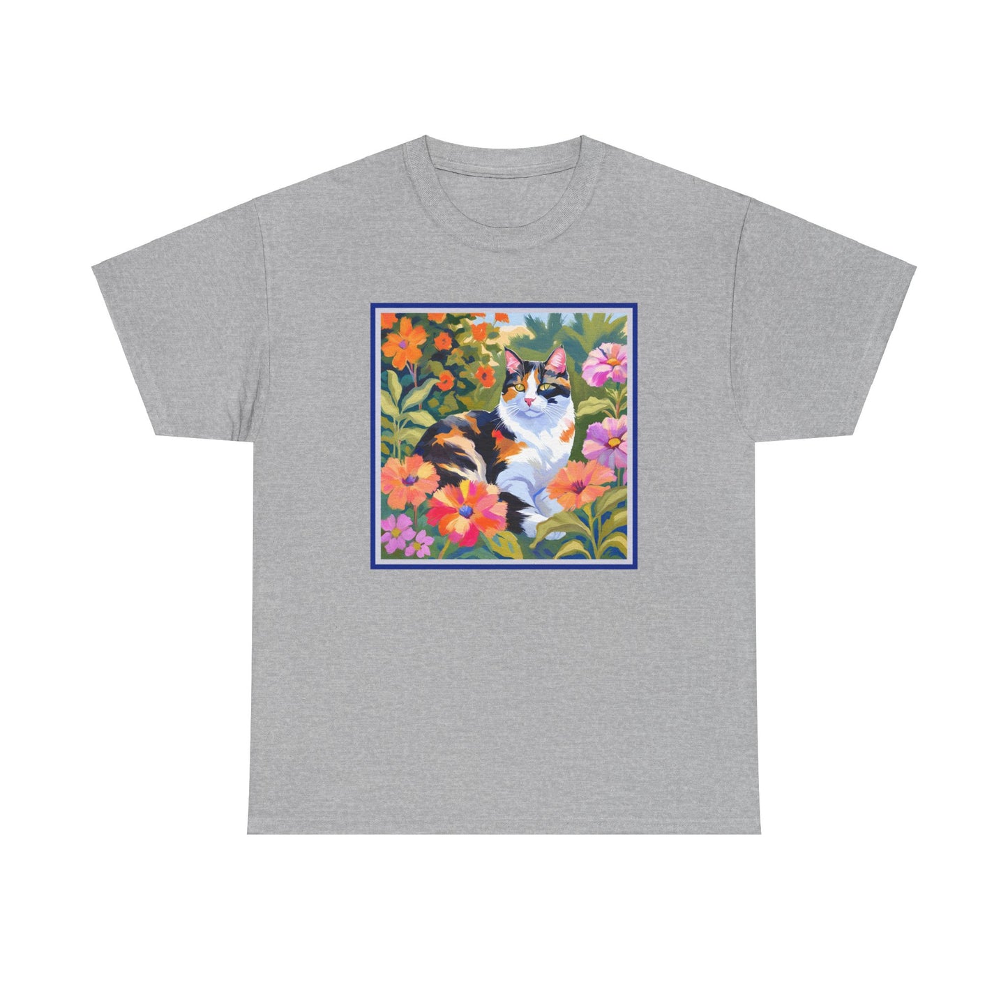 Calico Cat in Garden T-shirt