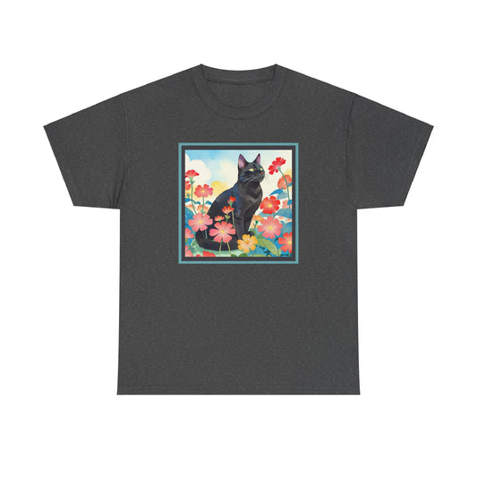 Black Cat in Garden T-shirt