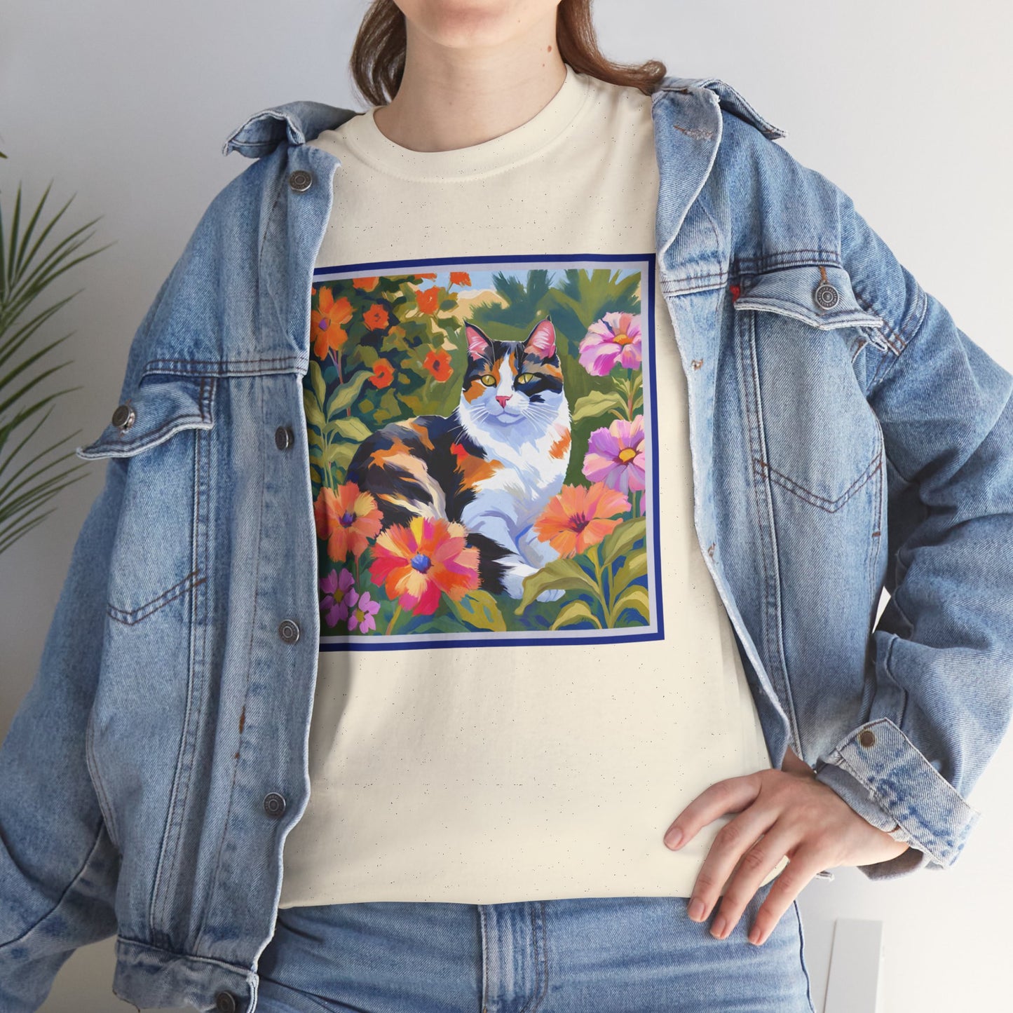 Calico Cat in Garden T-shirt