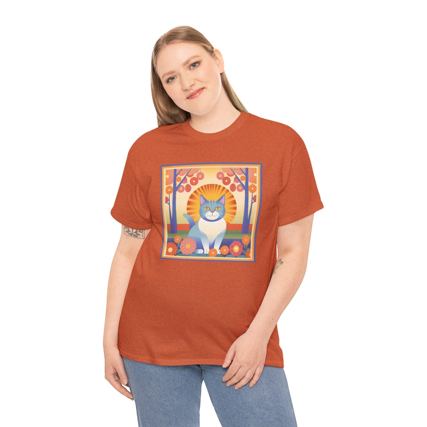 Blue and White Cat Retro T-shirt