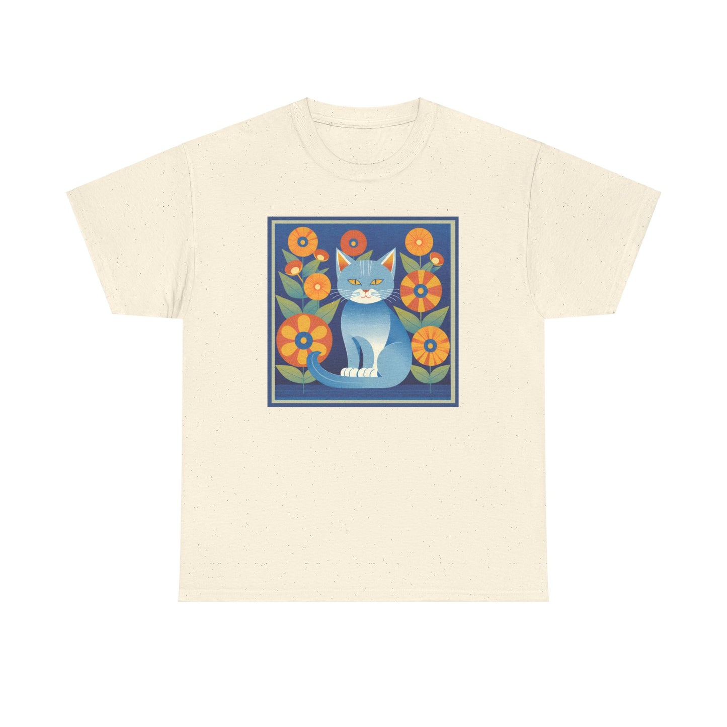 Gray Blue Cat Retro T-shirt