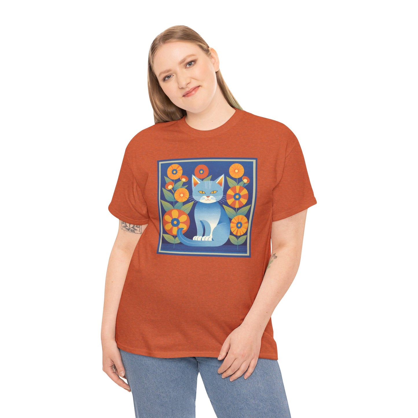 Gray Blue Cat Retro T-shirt