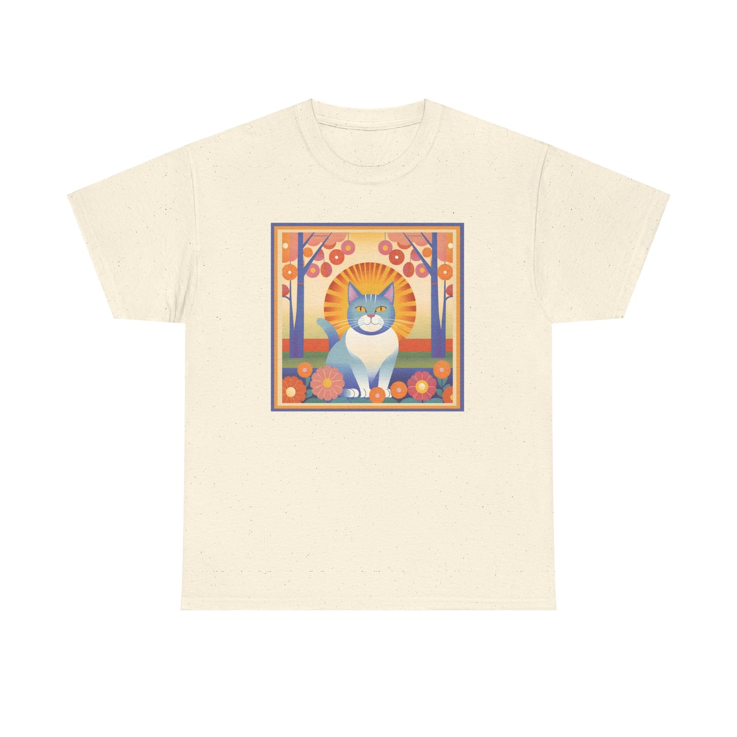 Blue and White Cat Retro T-shirt