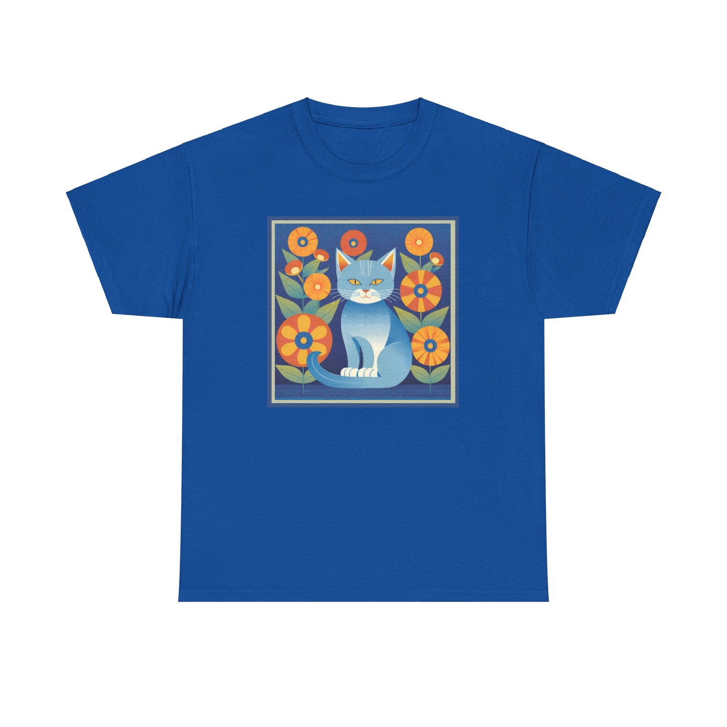 Gray Blue Cat Retro T-shirt