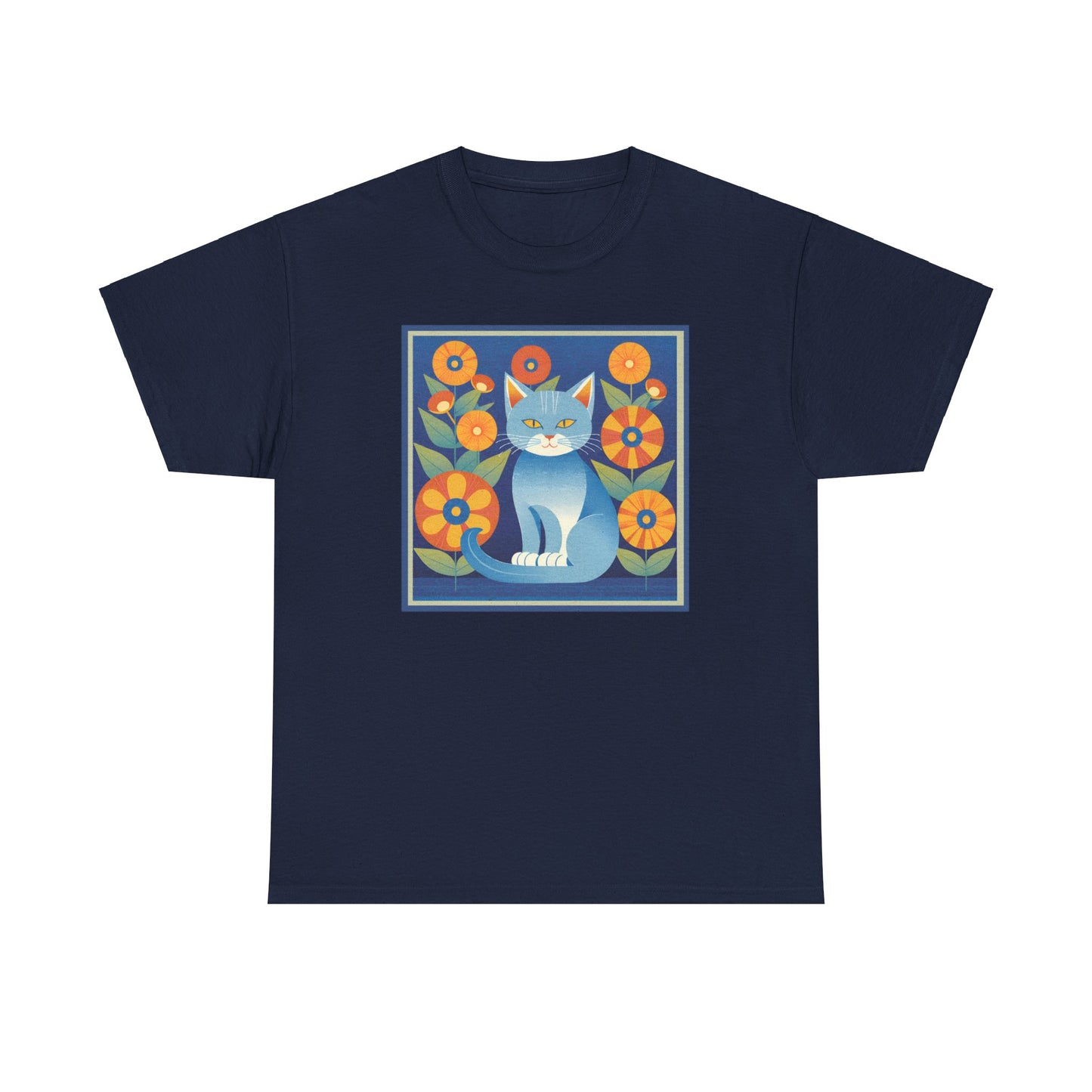 Gray Blue Cat Retro T-shirt