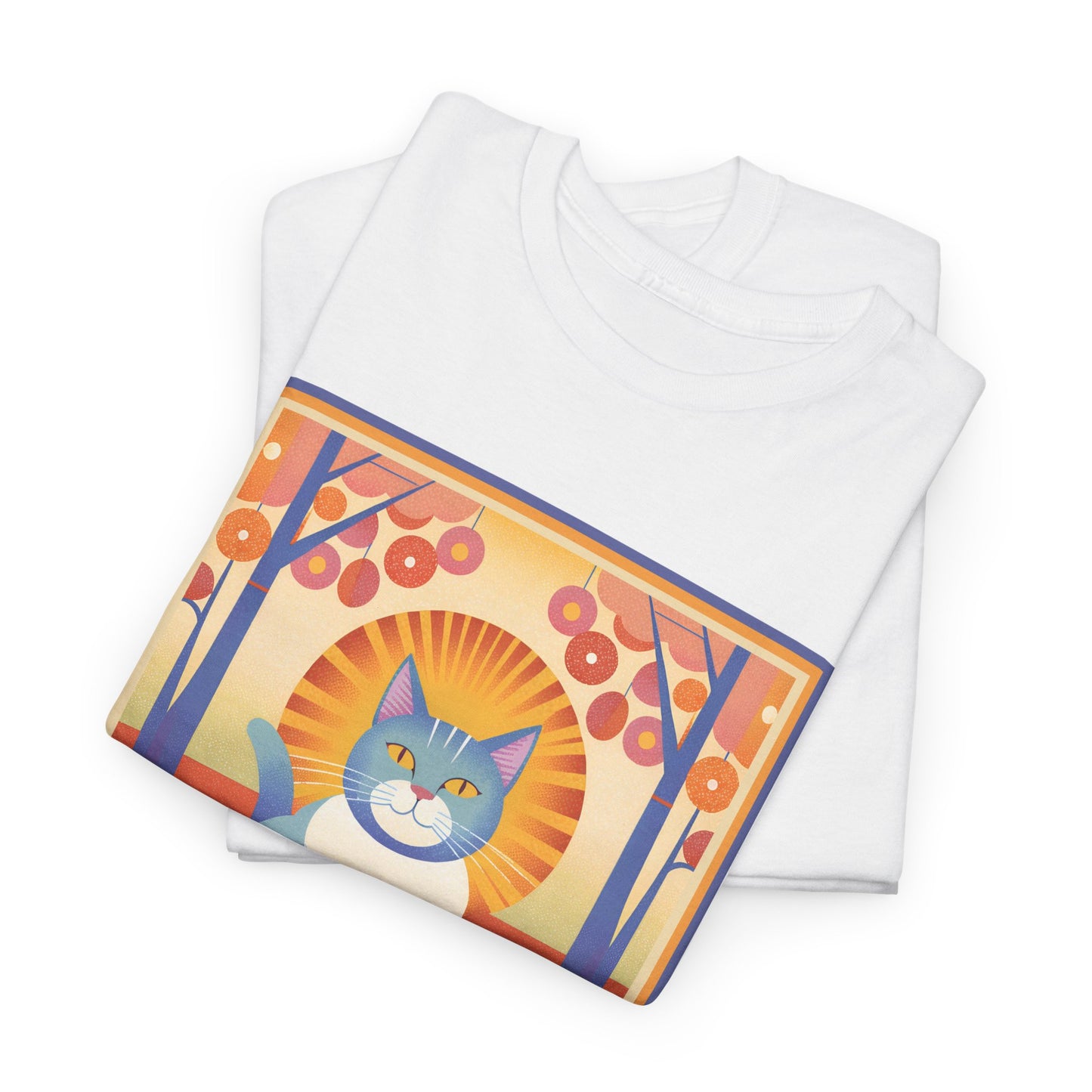 Blue and White Cat Retro T-shirt