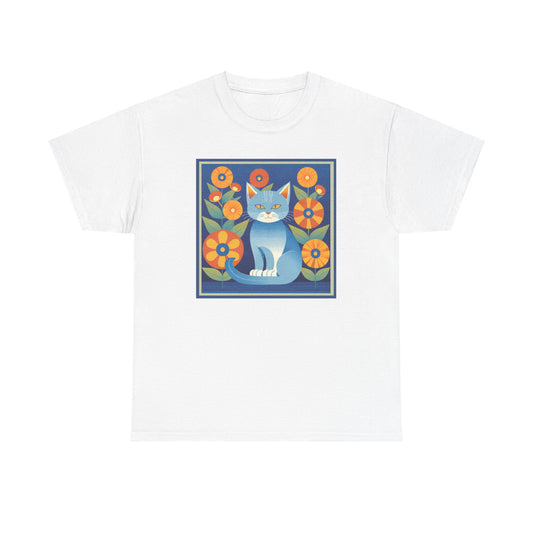 Gray Blue Cat Retro T-shirt