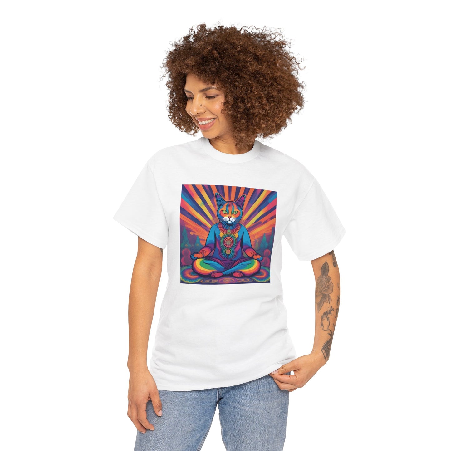 Psychedelic Cat Meditating T-shirt